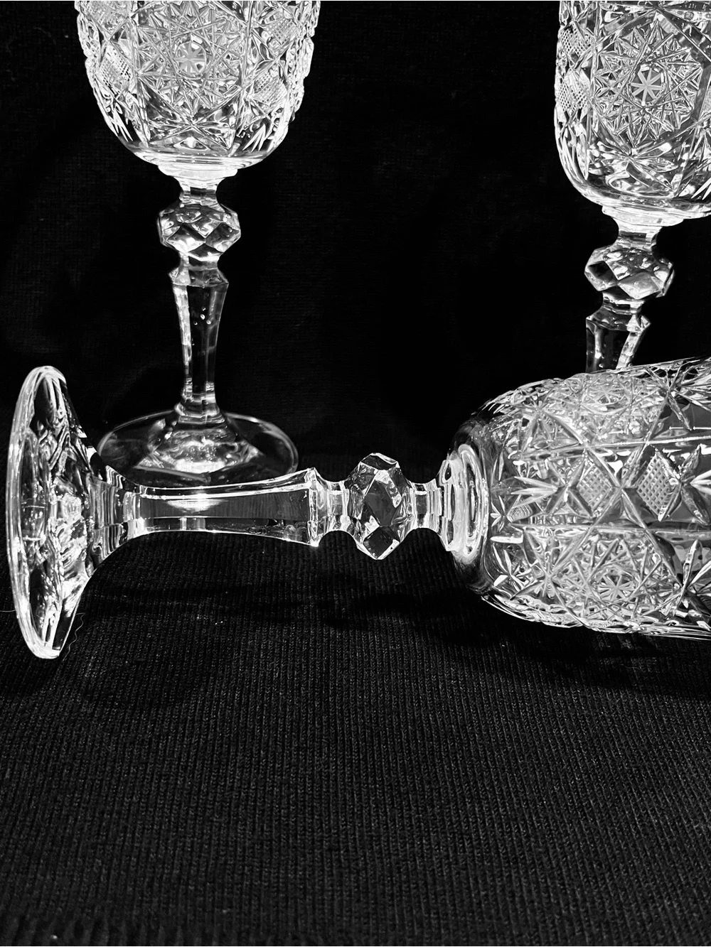 Vintage Bohemia Czech Crystal Water Goblets Set of 5 Cut Crystal 7-1/8”